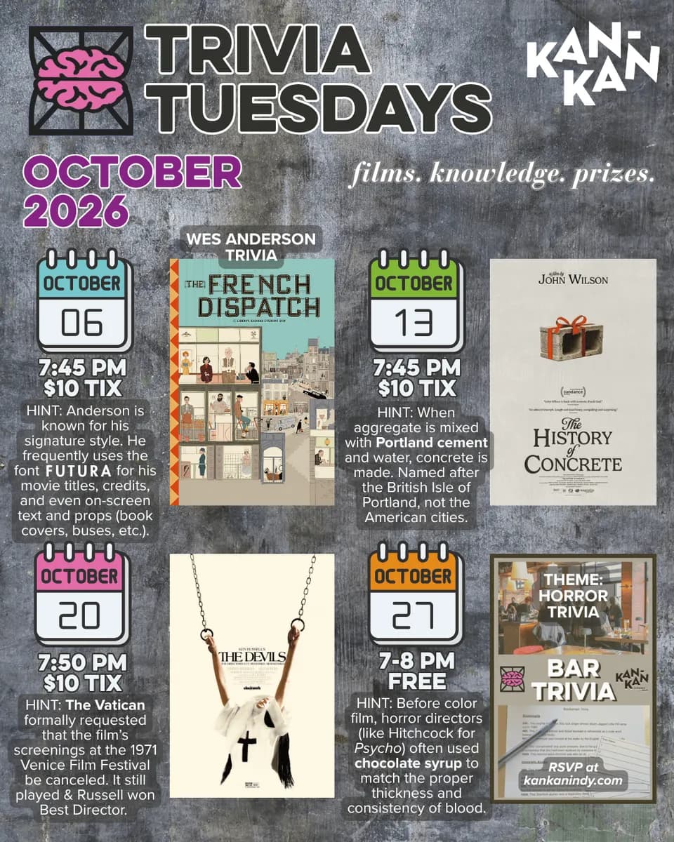 Kan-Kan Trivia Tuesdays — October 2026 calendar